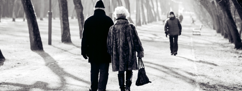 Senior couple walking in the park